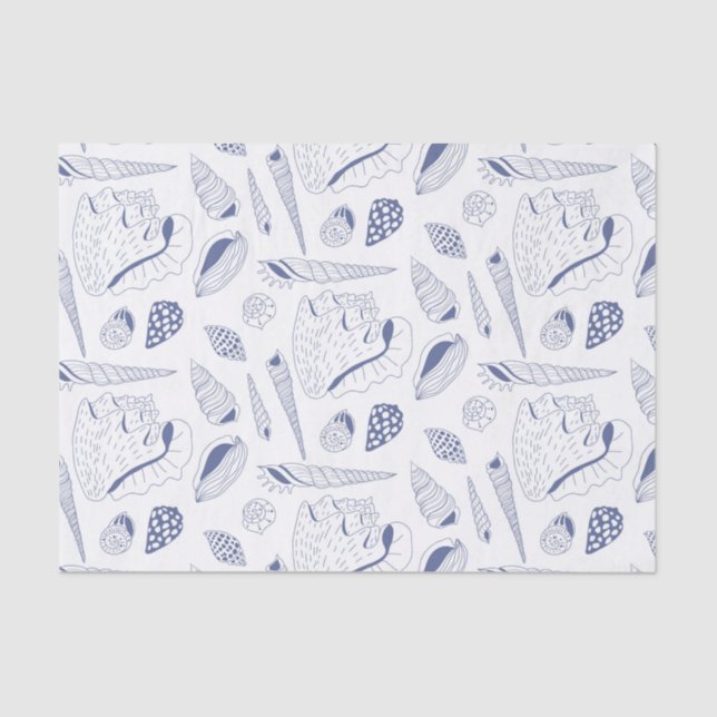 Sea shells drawing in blue and white tissue paper (Front)