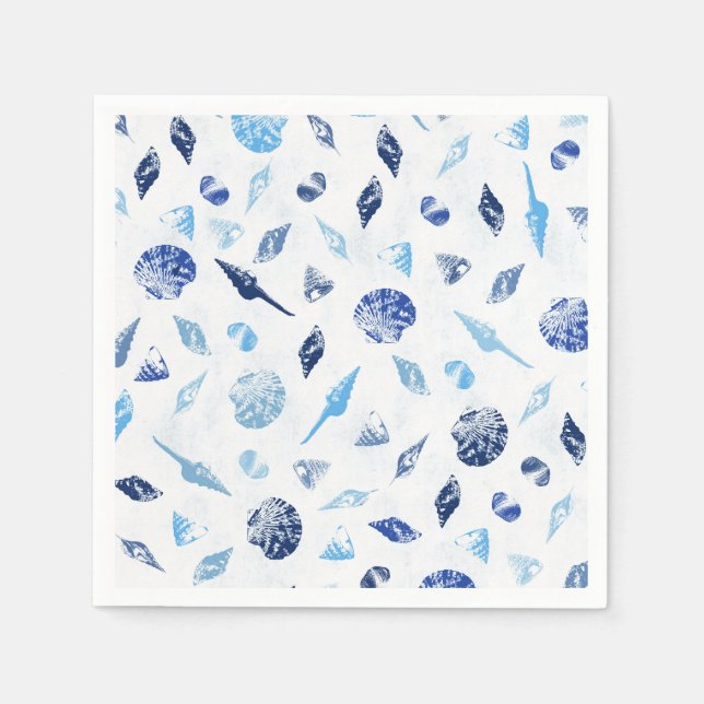 Sea Shells in Blue Nautical Beach Motif Napkin (Front)