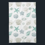 Sea shells kitchen towel<br><div class="desc">mint, sand and blue sea shells</div>