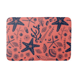 Sea shells living coral background bath mat