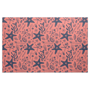 Sea shells living coral background fabric