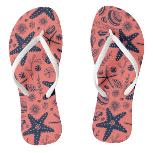Sea shells  living coral background flip flops
