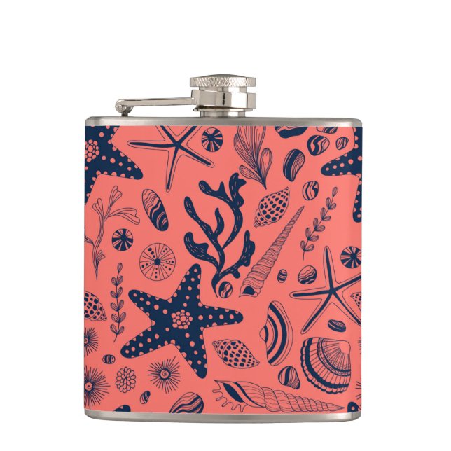 Sea shells  living coral background hip flask (Front)