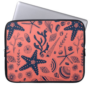 Sea shells  living coral background laptop sleeve