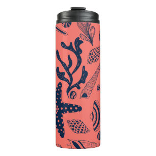 Sea shells living coral background thermal tumbler