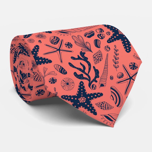 Sea shells  living coral background tie (Rolled)