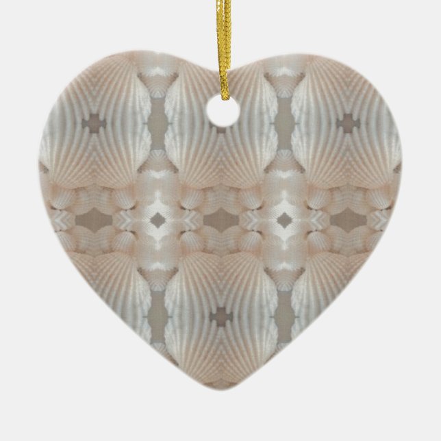 Sea Shells Love, Romantic Exotic Tropical Bridal Ceramic Ornament (Front)