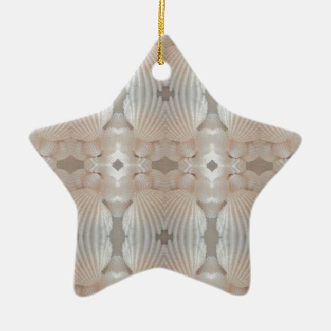 Sea Shells Love, Romantic Exotic Tropical Bridal Ceramic Ornament (Front)