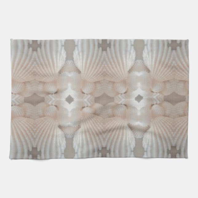 Sea Shells Love, Romantic Exotic Tropical Bridal Kitchen Towel (Horizontal)