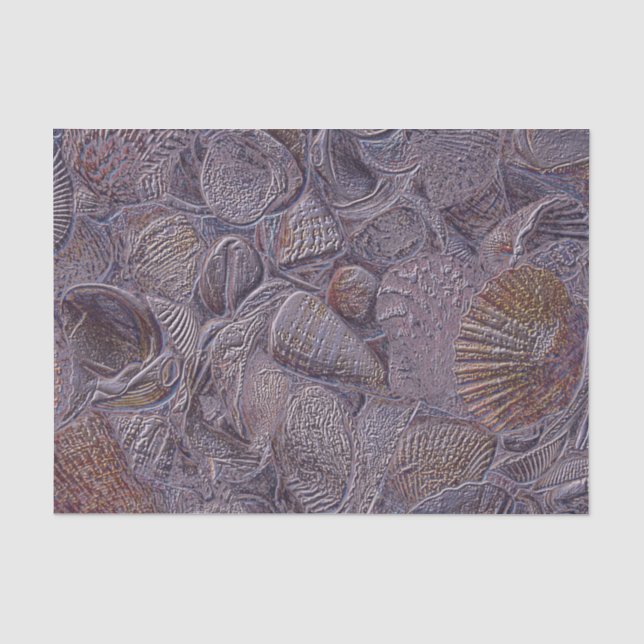 Sea Shells Ocean Beach Purple Metallic Decoupage Tissue Paper (Front)