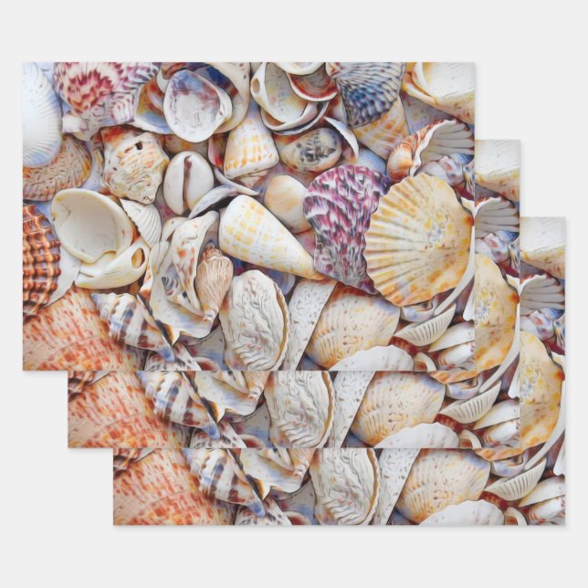 Sea Shells Ocean Beach Watercolor Decoupage Wrapping Paper Sheet (Set)