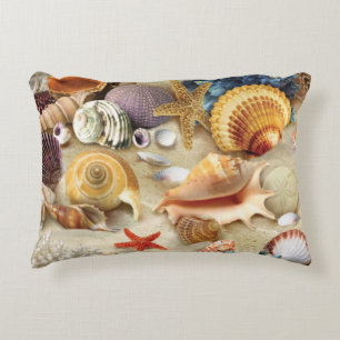 Sea shells on beach accent pillow