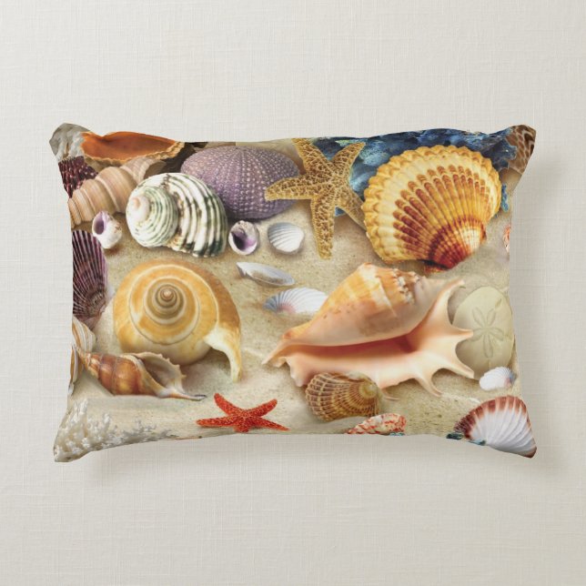 Sea shells on beach accent pillow (Front)