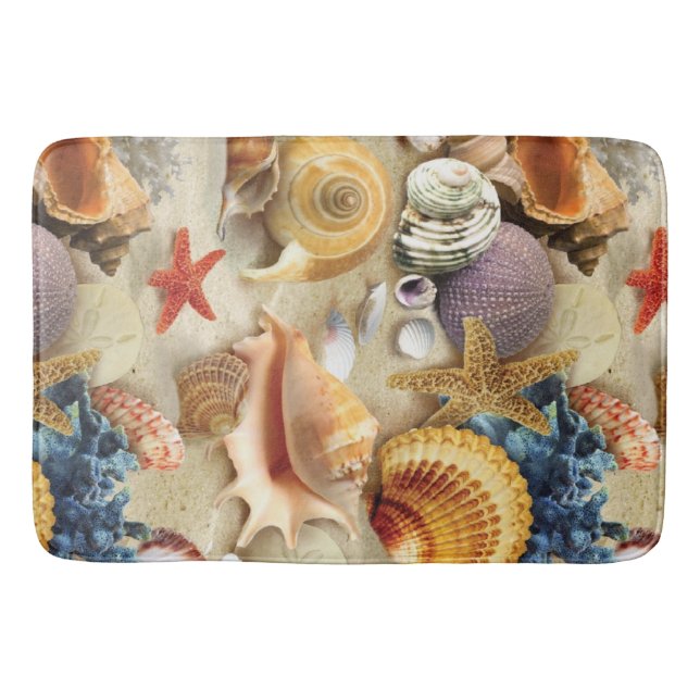 Sea shells on beach bath mat (Front)
