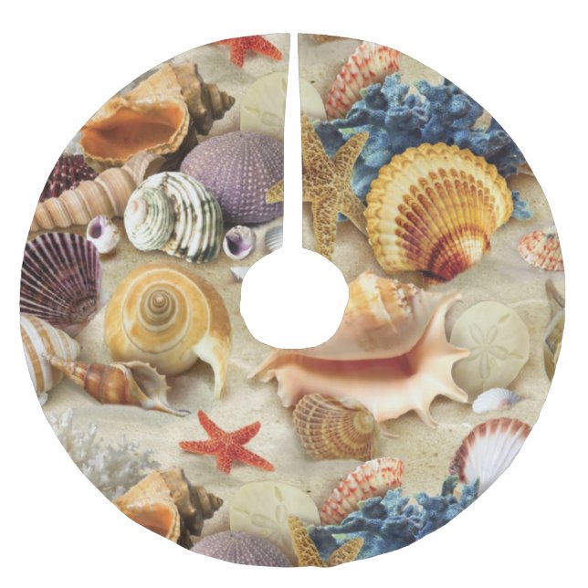 Sea shells on beach brushed polyester tree skirt (Front)