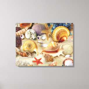 Sea shells on beach canvas print