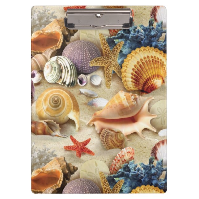 Sea shells on beach clipboard (Front)