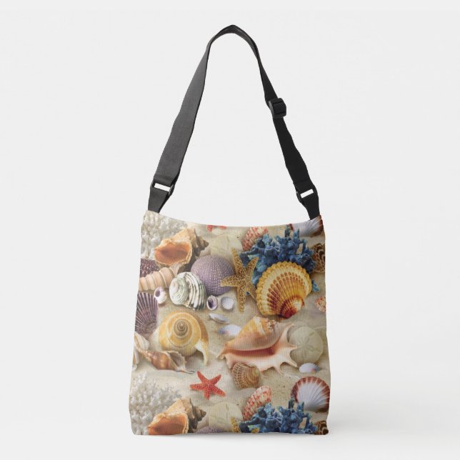 Sea shells on beach crossbody bag (Front)