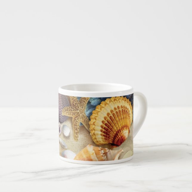 Sea shells on beach espresso cup (Front Right)