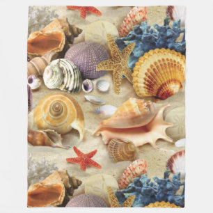 Sea shells on beach fleece blanket