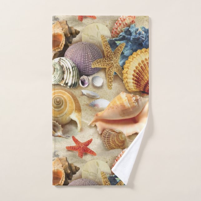 Sea shells on beach hand towel (Hand Towel)