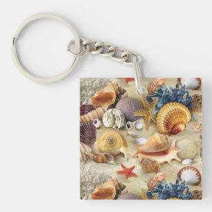 Sea shells on beach keychain