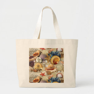 Sea shells on beach large tote bag
