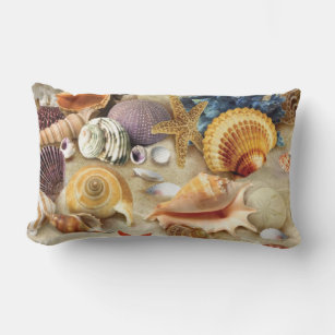 Sea shells on beach lumbar pillow