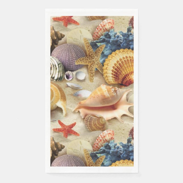 Sea shells on beach napkin (Front)