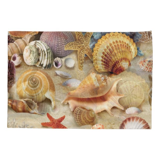 Sea shells on beach pillowcase (Back-Left)