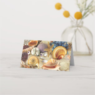 Sea shells on beach place card