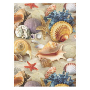 Sea shells on beach tablecloth