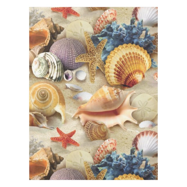 Sea shells on beach tablecloth (Front)