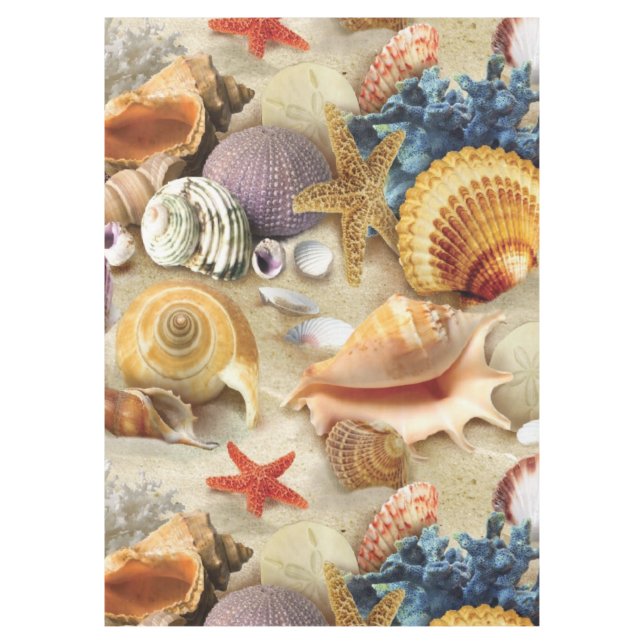 Sea shells on beach tablecloth (Front)