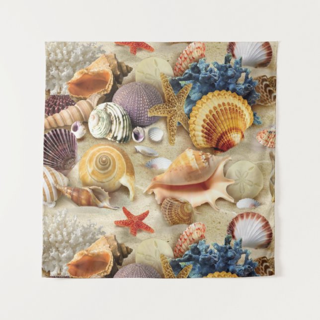 Sea shells on beach tapestry (Front)