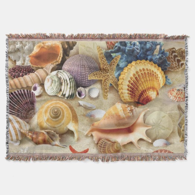 Sea shells on beach throw blanket (Front)