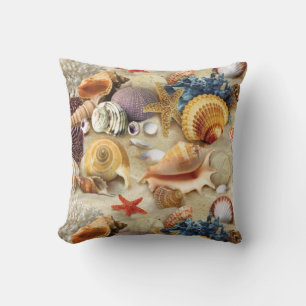 Sea shells on beach throw pillow