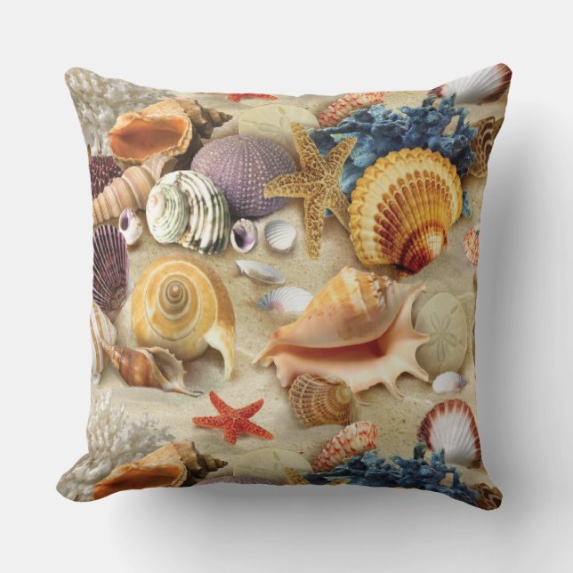 Sea shells on beach throw pillow (Front)