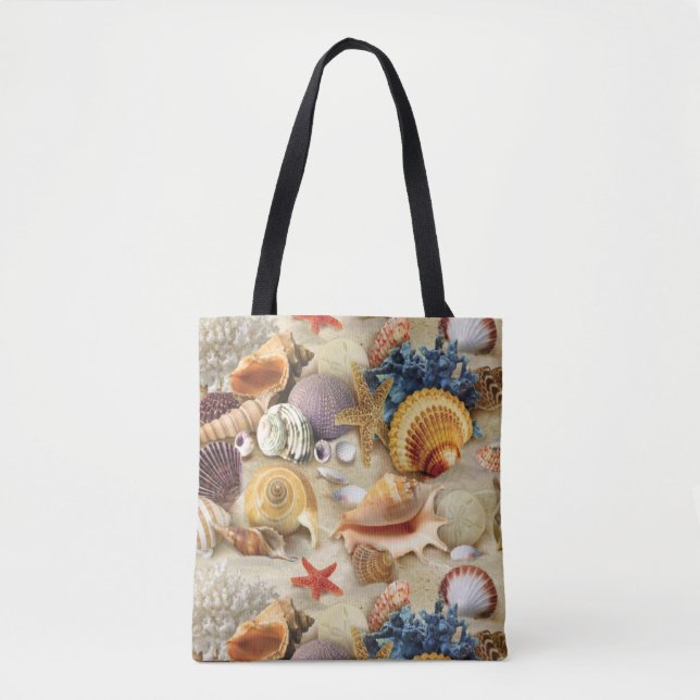 Sea shells on beach tote bag (Front)