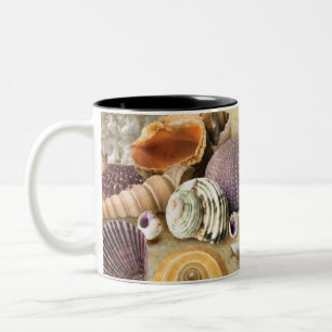 Sea shells on beach Two-Tone coffee mug