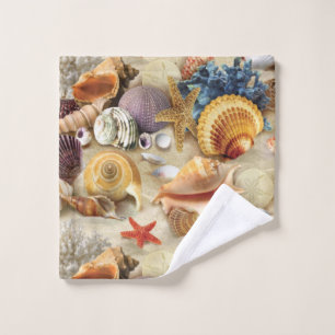Sea shells on beach wash cloth