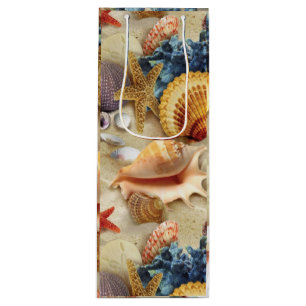 Sea shells on beach wine gift bag