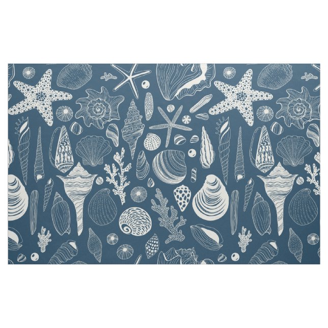 Sea shells on  dark blue fabric (Fat Quarter)