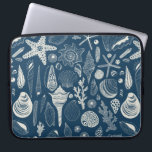 Sea shells on  dark blue laptop sleeve<br><div class="desc">Hand-drawn vector pattern with sea shells</div>