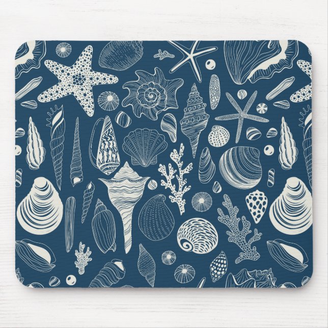 Sea shells on  dark blue mouse pad (Front)