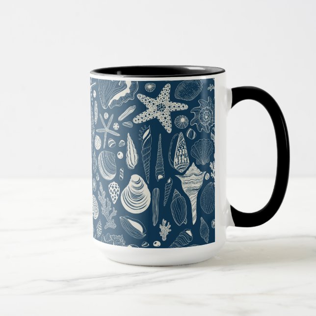 Sea shells on  dark blue mug (Right)