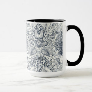 Sea shells on  dark blue mug