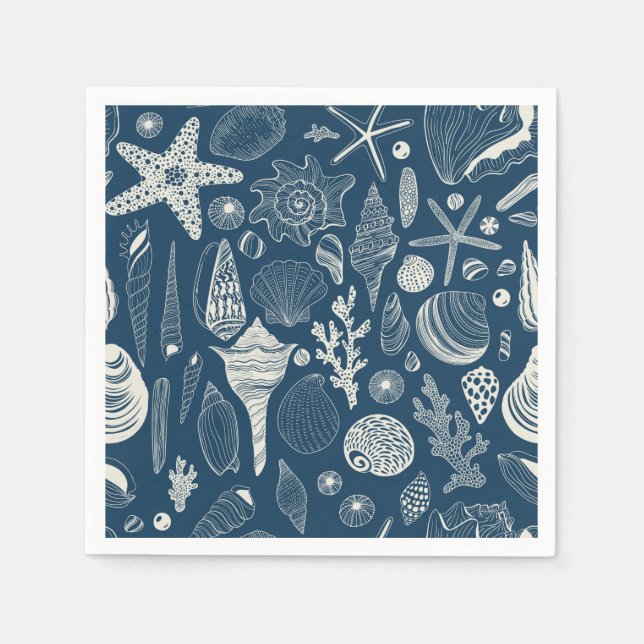 Sea shells on  dark blue napkin (Front)