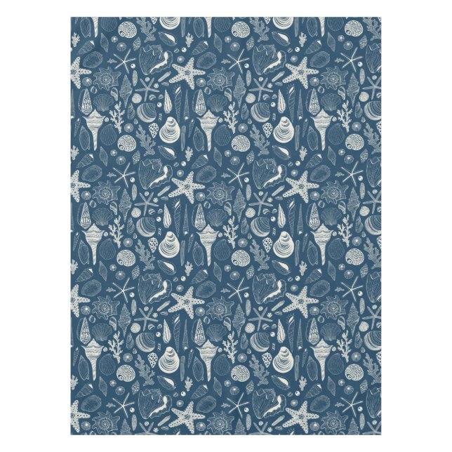 Sea shells on  dark blue tablecloth (Front)