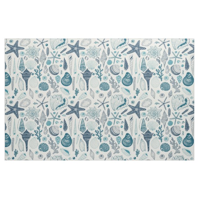 Sea shells on  off white fabric (Fat Quarter)